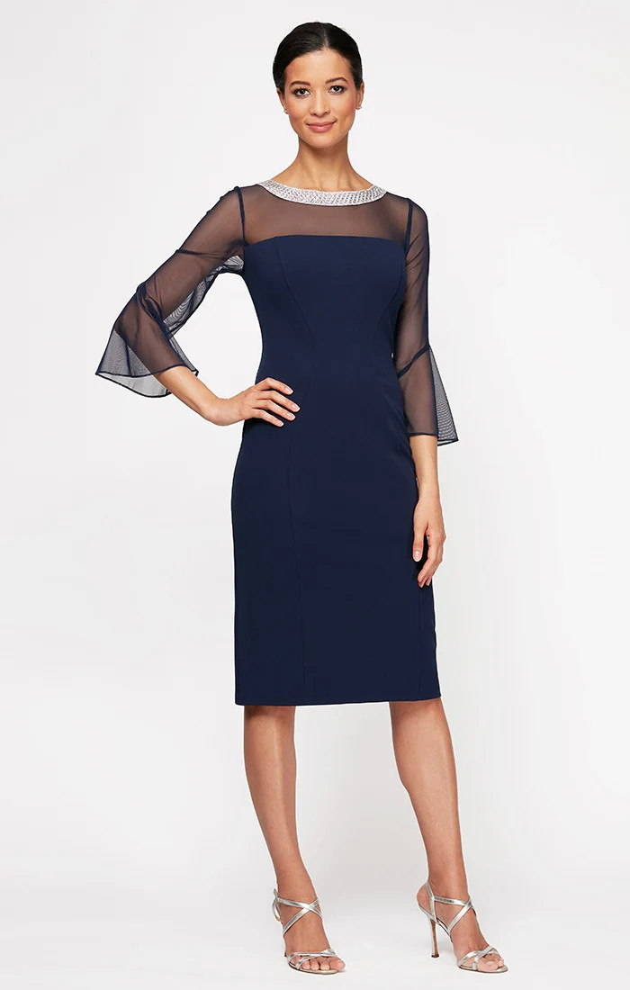 Olivia Illusion Neck Crepe Dress | Alex Evenings
