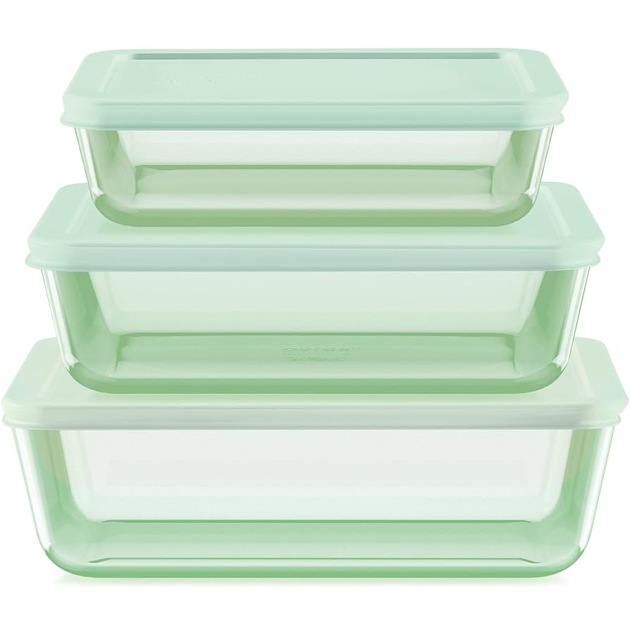 Pyrex Colors Tinted (6-PC Large) Medium/Large Rectangle Food Storage Container Set, Snug Fit Non-... | Amazon (US)