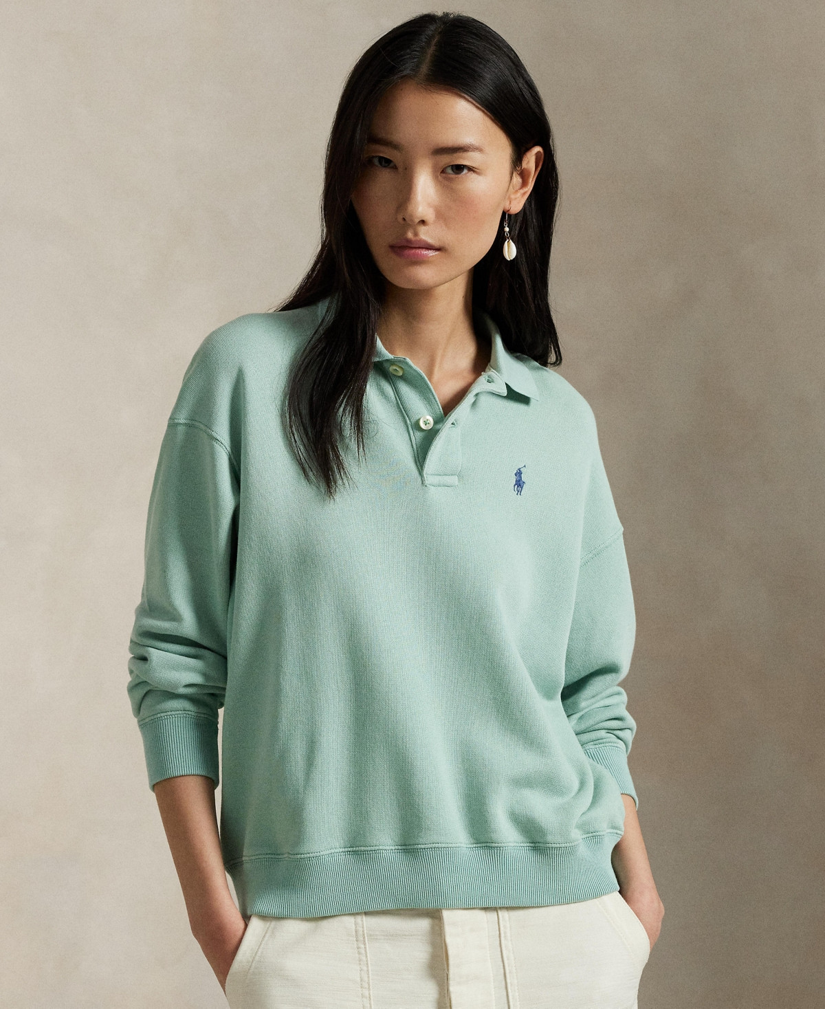 Polo Ralph Lauren Women's Lightweight Fleece Long-Sleeve Polo Sweatshirt - Essex Green | Macy's