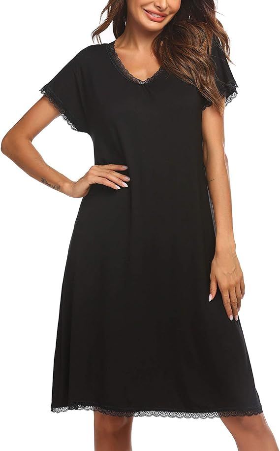 Ekouaer Sleepwear Women Short Sleeve Comfy Soft Lace Trim Nightgowns S-XXL | Amazon (US)