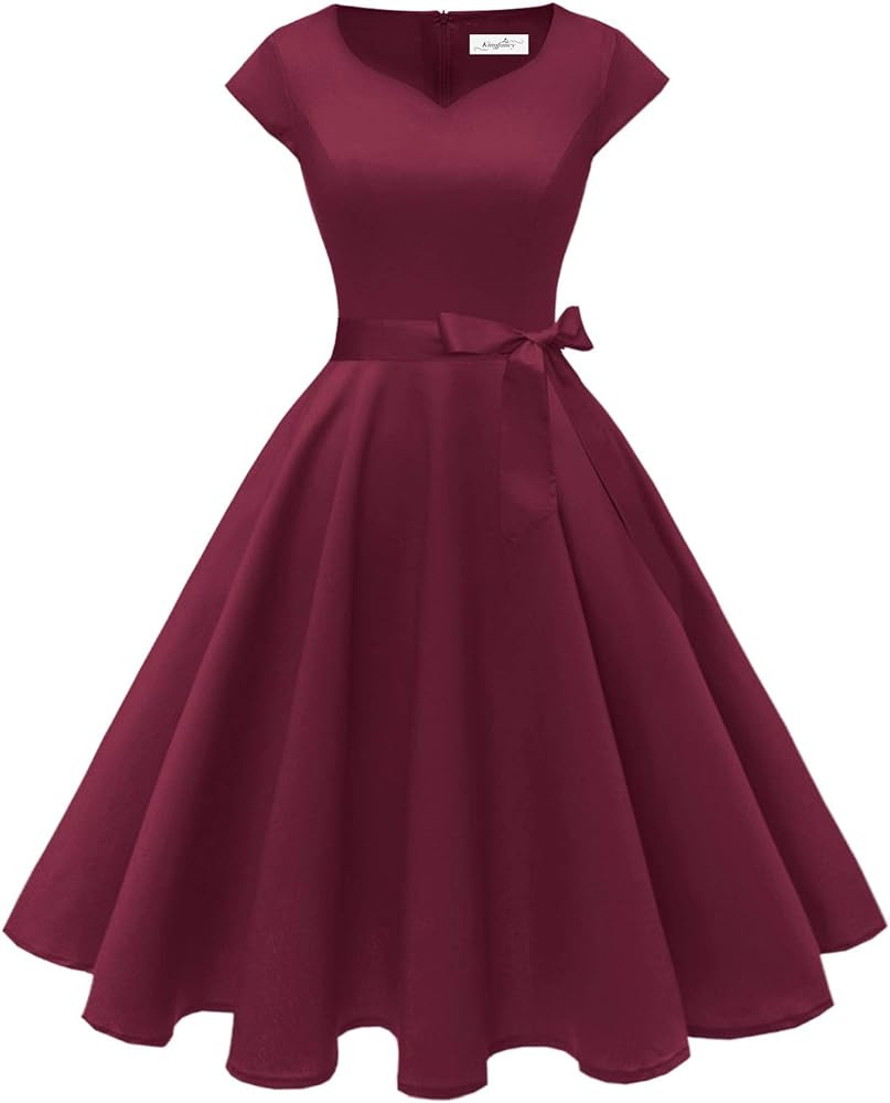 Kingfancy Women Vintage 1950s Dress Retro Cocktail Party Swing Dresses with Cap Sleeves | Amazon (US)