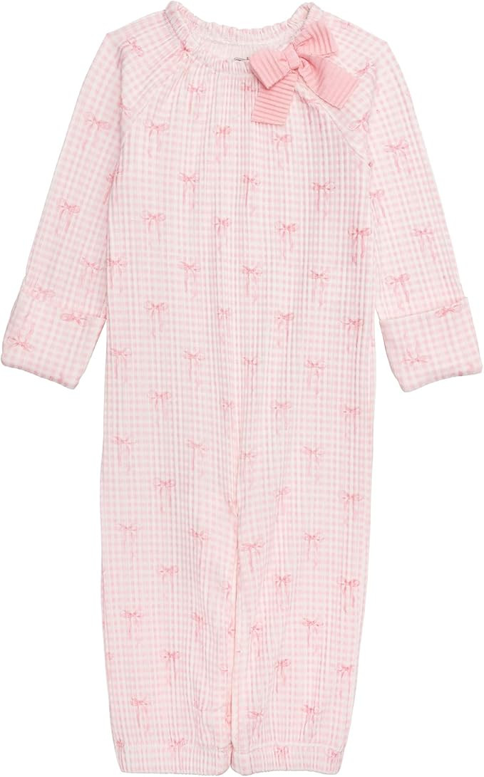 Mud Pie Baby Girl Pink Bow Gown | Amazon (US)