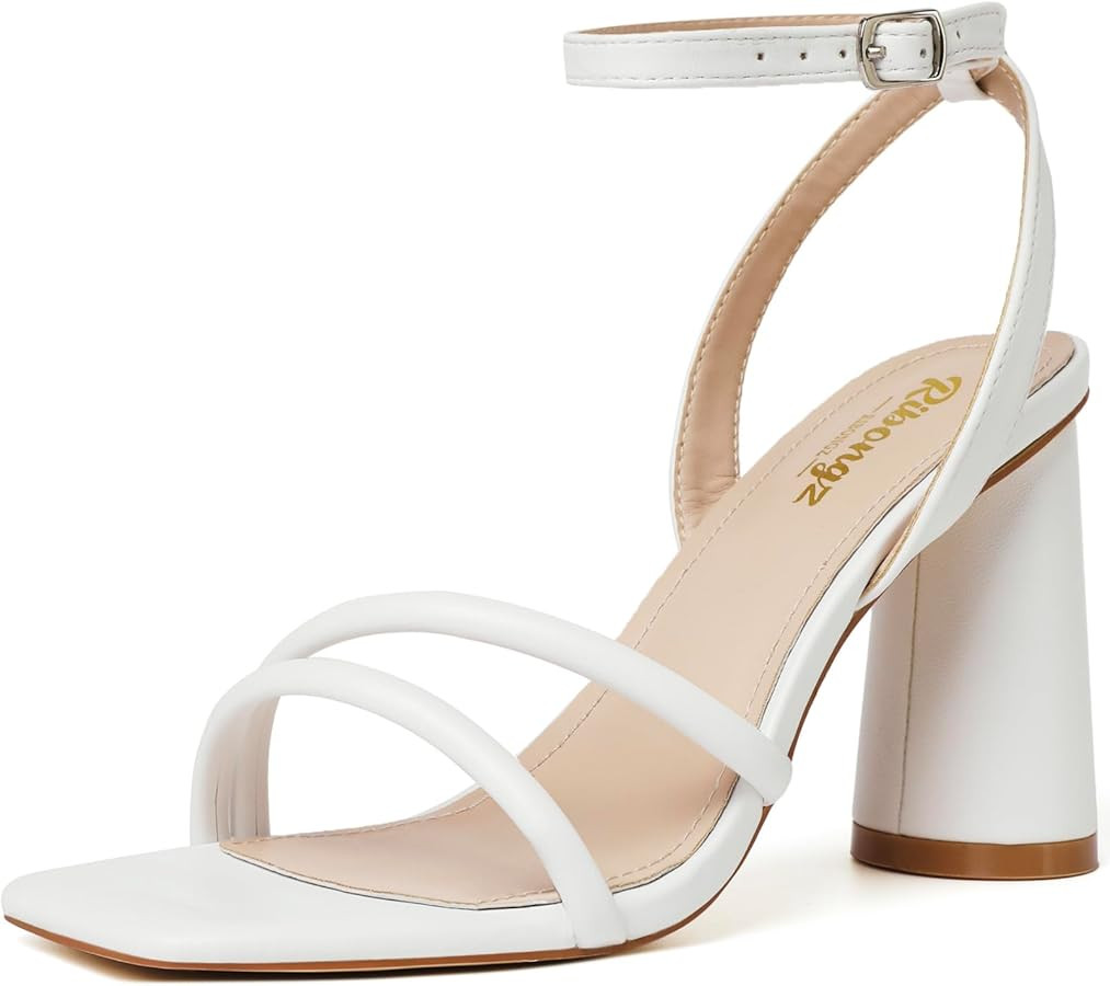 RIBONGZ Block Heels Prom Heeled Sandals for Women Chunky Square Open Toe Strappy High Heels Ankle... | Amazon (US)
