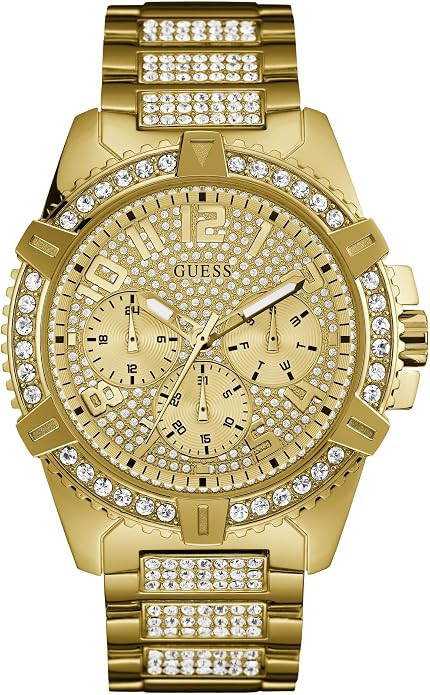 GUESS Stainless Steel Gold-Tone Crystal Embellished Bracelet Watch with Day | Amazon (US)