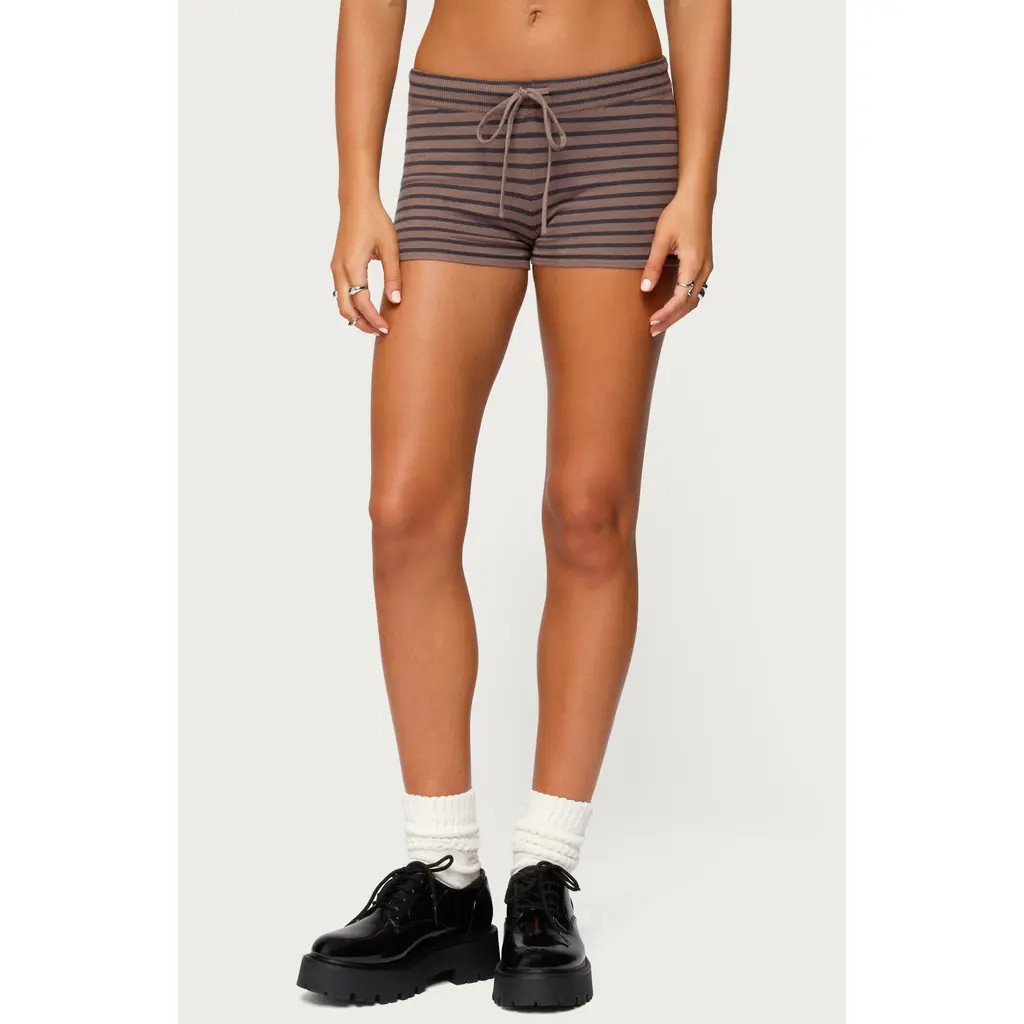 EDIKTED Lillian Stripe Knit Shorts in Brown at Nordstrom, Size Small | Nordstrom