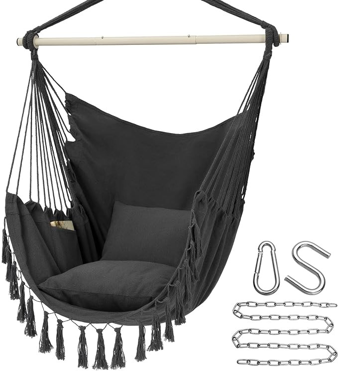 Y- STOP Hammock Chair Hanging Rope Swing, Max 500 Lbs, 2 Cushions Included, Large Macrame Hanging... | Amazon (US)