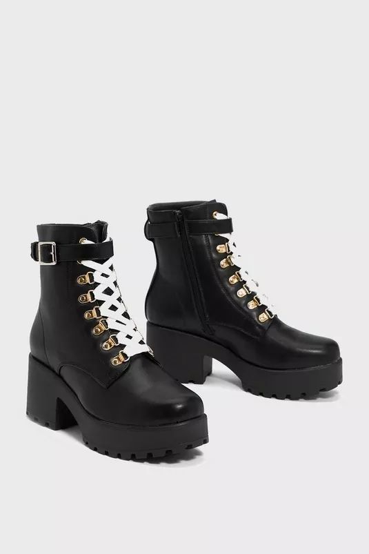 Faux Leather Lace Up Chunky Boots | Nasty Gal (US)