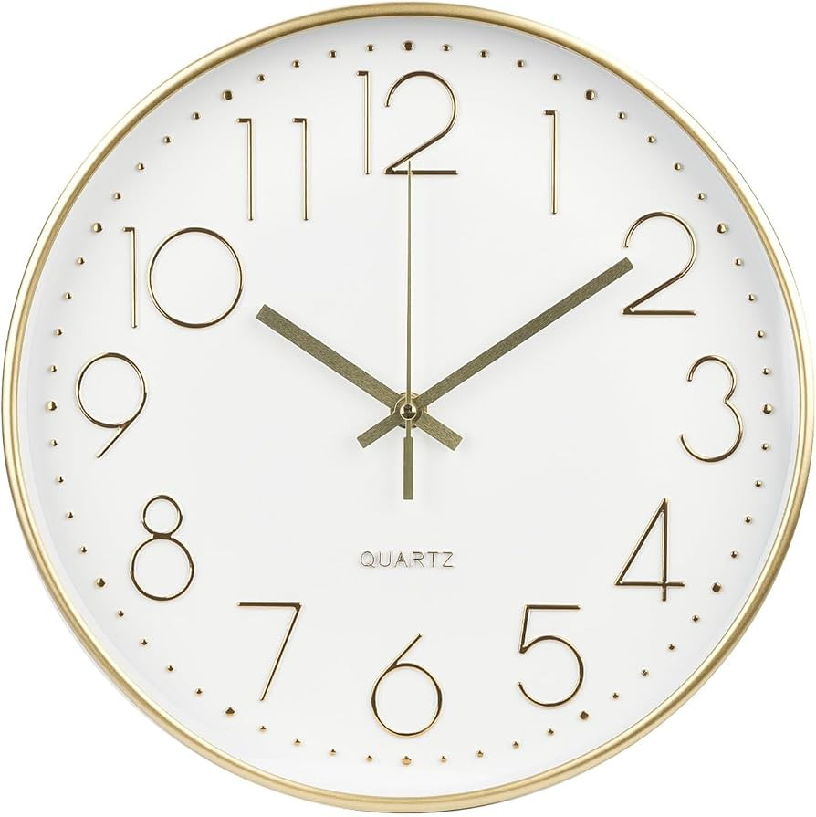 Wall Clock 12 Inch Non-Ticking Silent Modern Simple Style Round Decor Clock Gold Stereoscopic Dia... | Amazon (US)