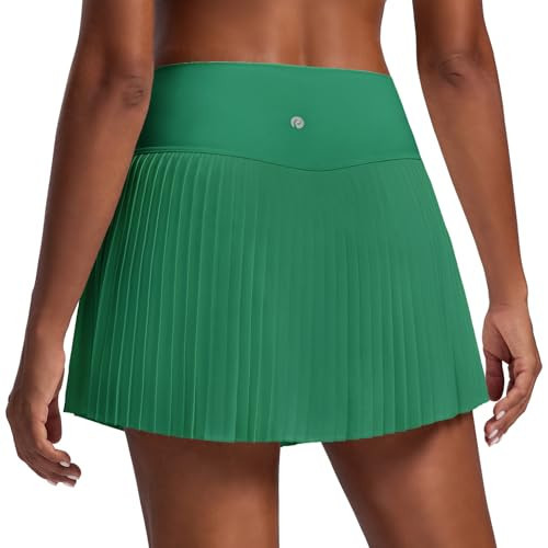 PINSPARK High Waist Pleated Tennis Skirts for Women with Shorts Mini Athletic Workout Golf Skort Skirts with Pockets, Green Medium | Amazon (US)