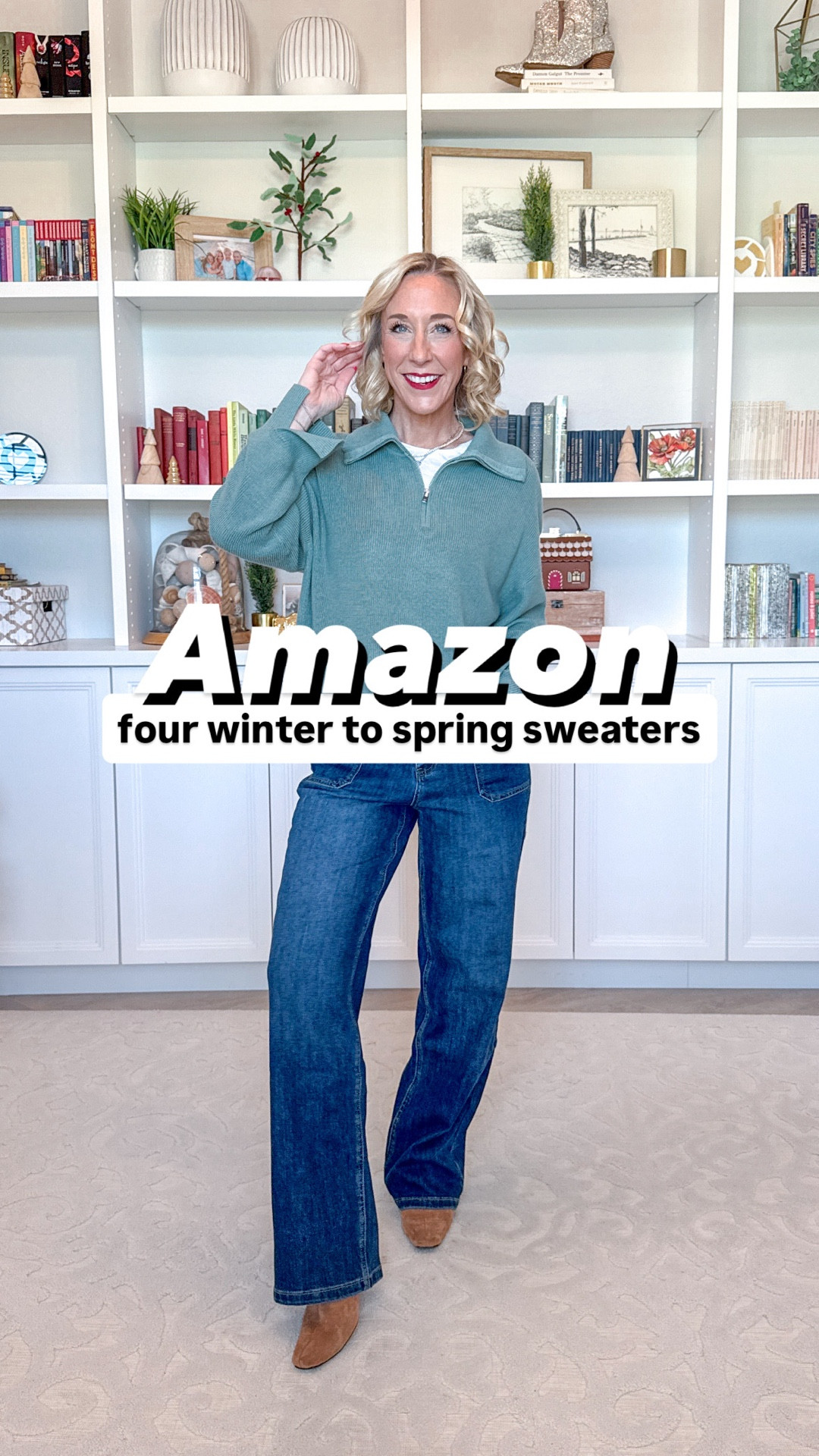 Amazon - sweaters to take you from winter to spring
* Oversized Crewneck Sweater - size Small. Burgundy.
* Black Leggings - size small.
* Sneakers - tts.
1. Quarter Zip Pullover Sweater - size small. 6 colors.
2. Adjustable Waist High Waisted Wide Leg Jeans - size small. 5 washes (mine is the Dark Blue).
3. Cotton Crew Neck Sweater - size small. 4 colors.
4. Embroidered Floral Crew Neck Sweater - size small. 2 colors.
5. Chunky Knit Cardigan - size small. 5 colors.
* Ankle boots - tts.

#LTKFindsUnder50 #LTKSeasonal #LTKOver40