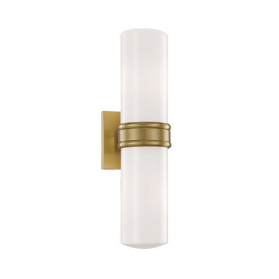 Mitzi Natalie 2-light wall light in aged brass with opal glossy glass globes