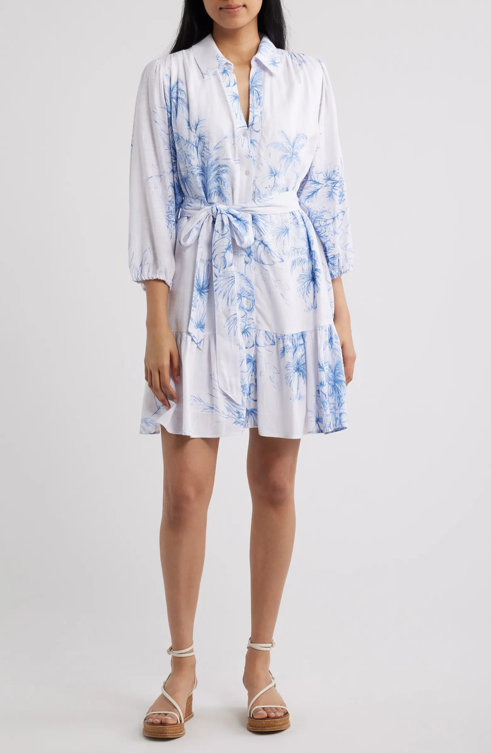 CeCe Tie Waist Ruffle Hem Long Sleeve Dress | Nordstrom | Nordstrom