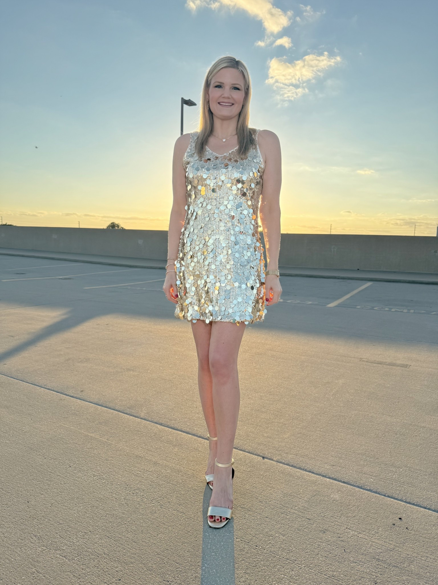 Sparkly gold New Year’s Eve sleeveless dress! So fun! Wearing the small, fits true to size  

#LTKootd #LTKHoliday #LTKFindsUnder50