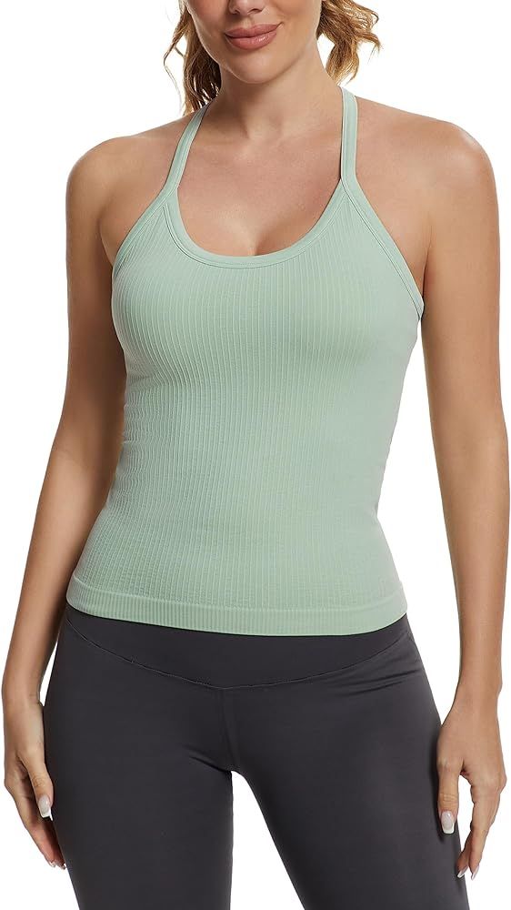 MathCat Seamless Workout Tank Tops with Built in Bra，Racerback Athletic Tank Tops Ribbed Soft Y... | Amazon (US)