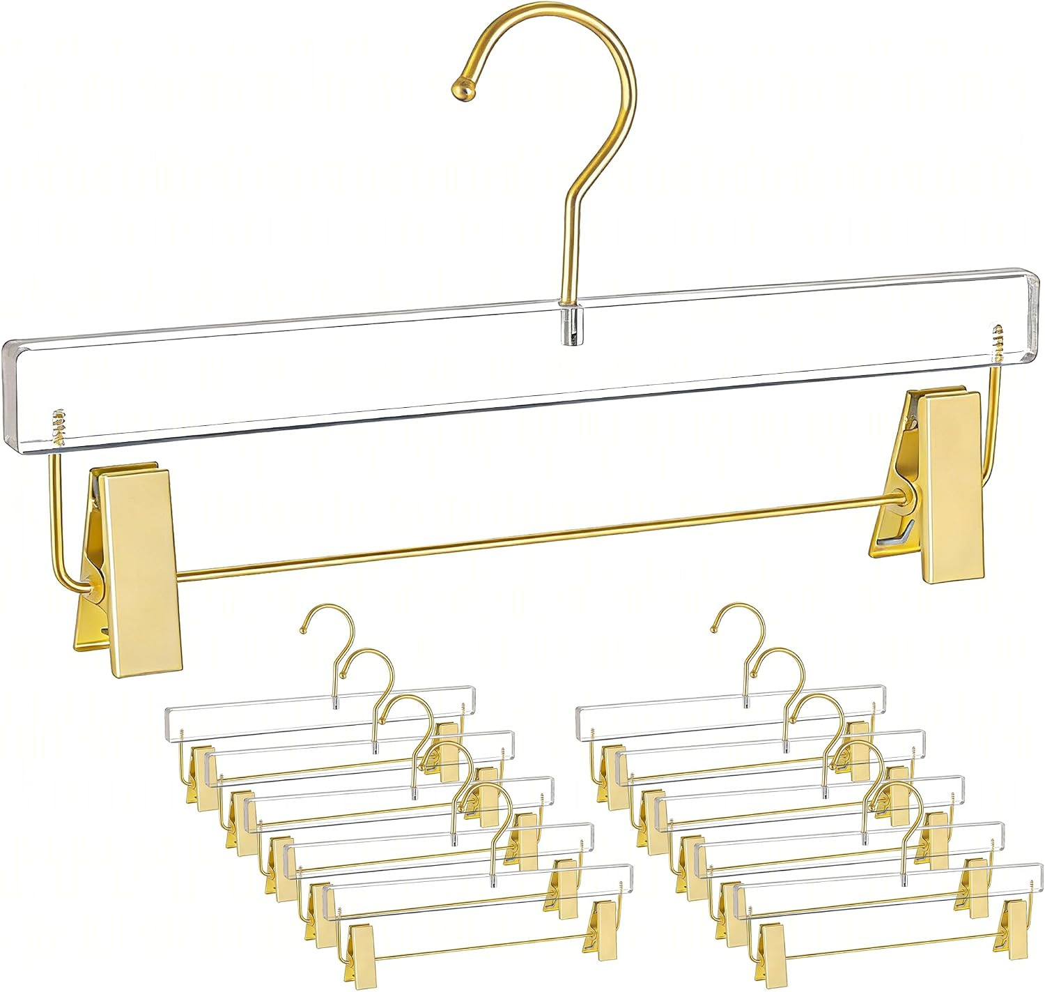 Acrylic Hangers,Clear Hangers with Gold Hooks,Luxurious Skirt Pants Hangers Gold Clips for Clothing Closet Storage 10 pcs | Amazon (US)