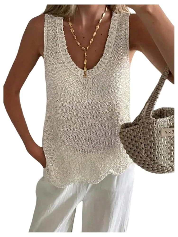 MakeMeChic Women's Sequin Sparkly Sweater Vest Tops Sleeveless Going Out Knit Tank Tops | Amazon (US)
