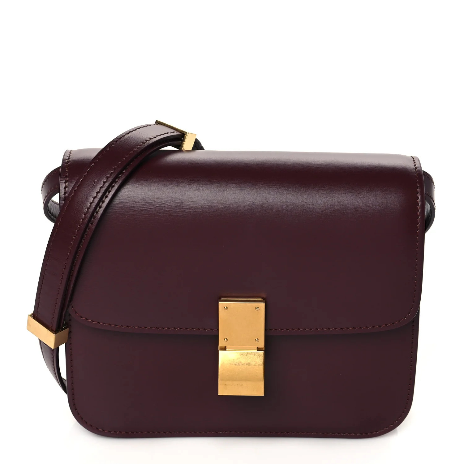 CELINE Box Calfskin Teen Classic Box Flap Bag Burgundy | FASHIONPHILE (US)