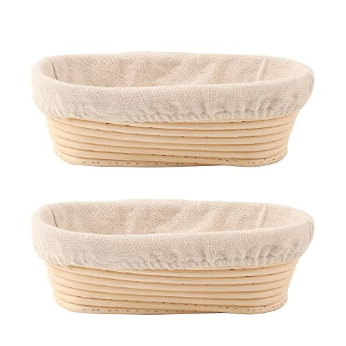 DOYOLLA Bread Proofing Baskets Set of 2 10 inch Oval Shaped Dough Proofing Bowls w/Liners Perfect for Professional & Home Sourdough Bread Baking | Amazon (US)