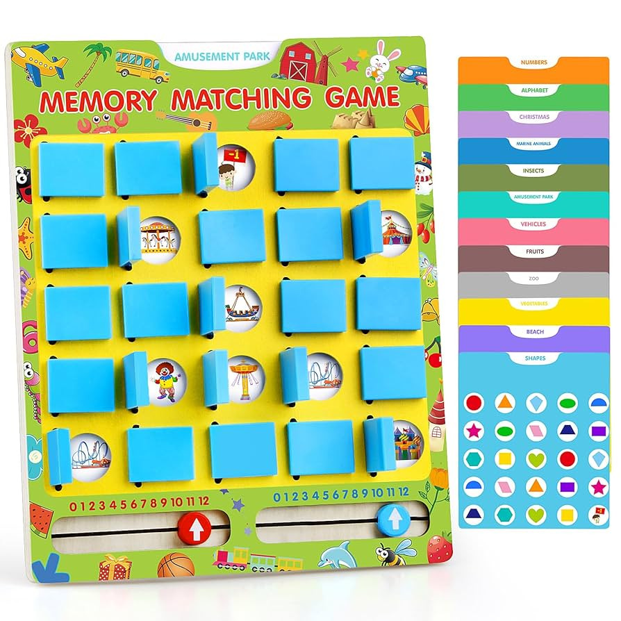Matching Memory Game for Kids Ages 4-8, Flip to Win Wooden Board Games, Toddler Travel Toys for 3... | Amazon (US)