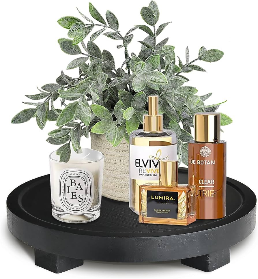 Black Decorative Tray Stand for Bathroom Decor, Wood Tray Risers for Display, Round Serving Tray ... | Amazon (US)