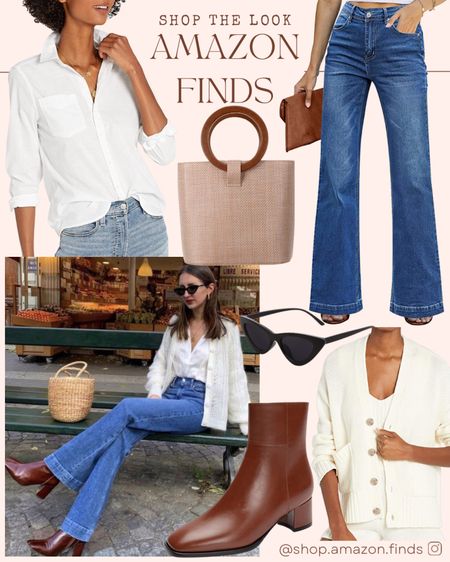 Pinterest inspired look!
Flared jeans, classic white button down, cozy cardigan, and brown accessories!

#LTKstyletip #LTKshoecrush #LTKFind