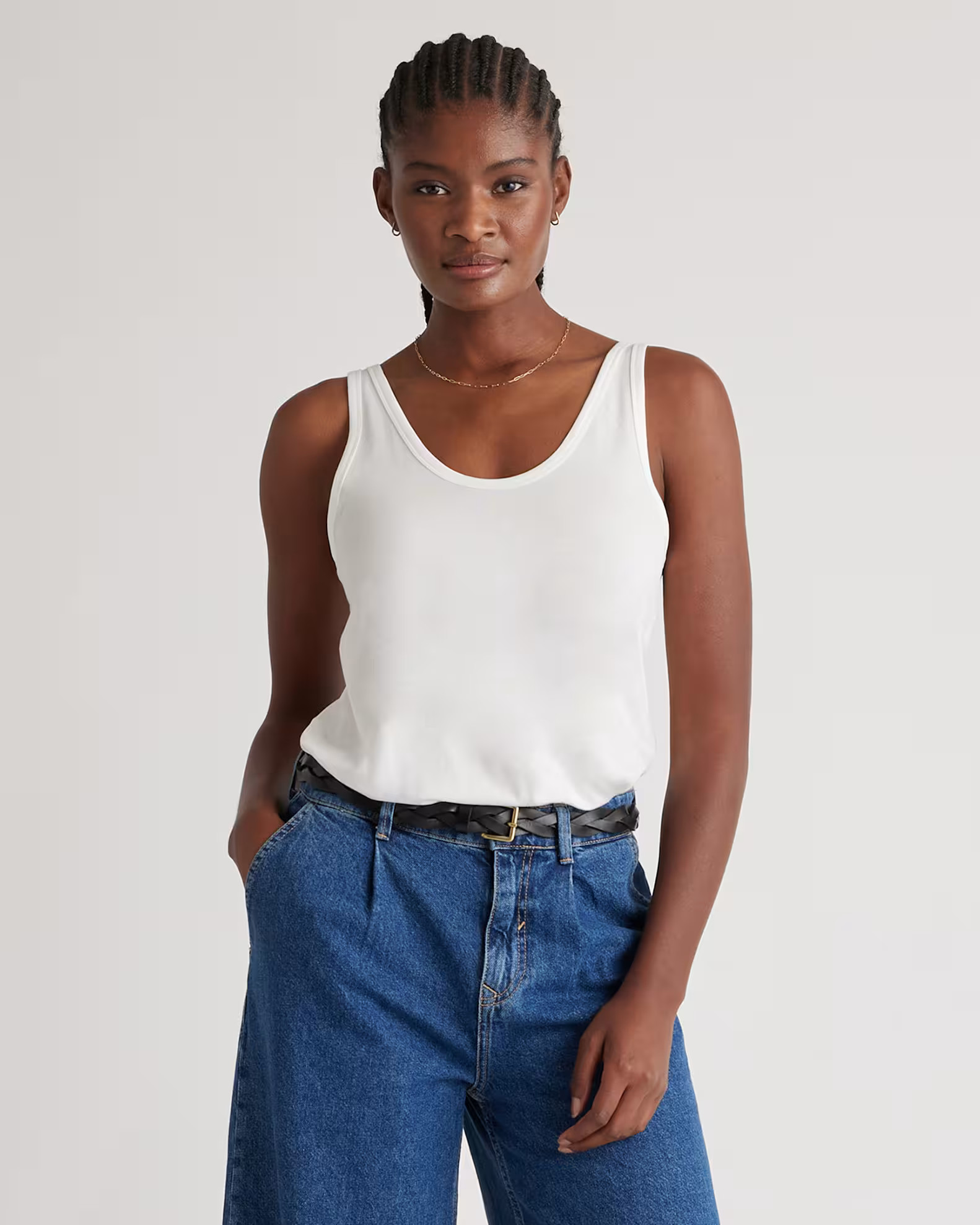 Cotton Modal Double Scoop Neck Tank in White | Quince