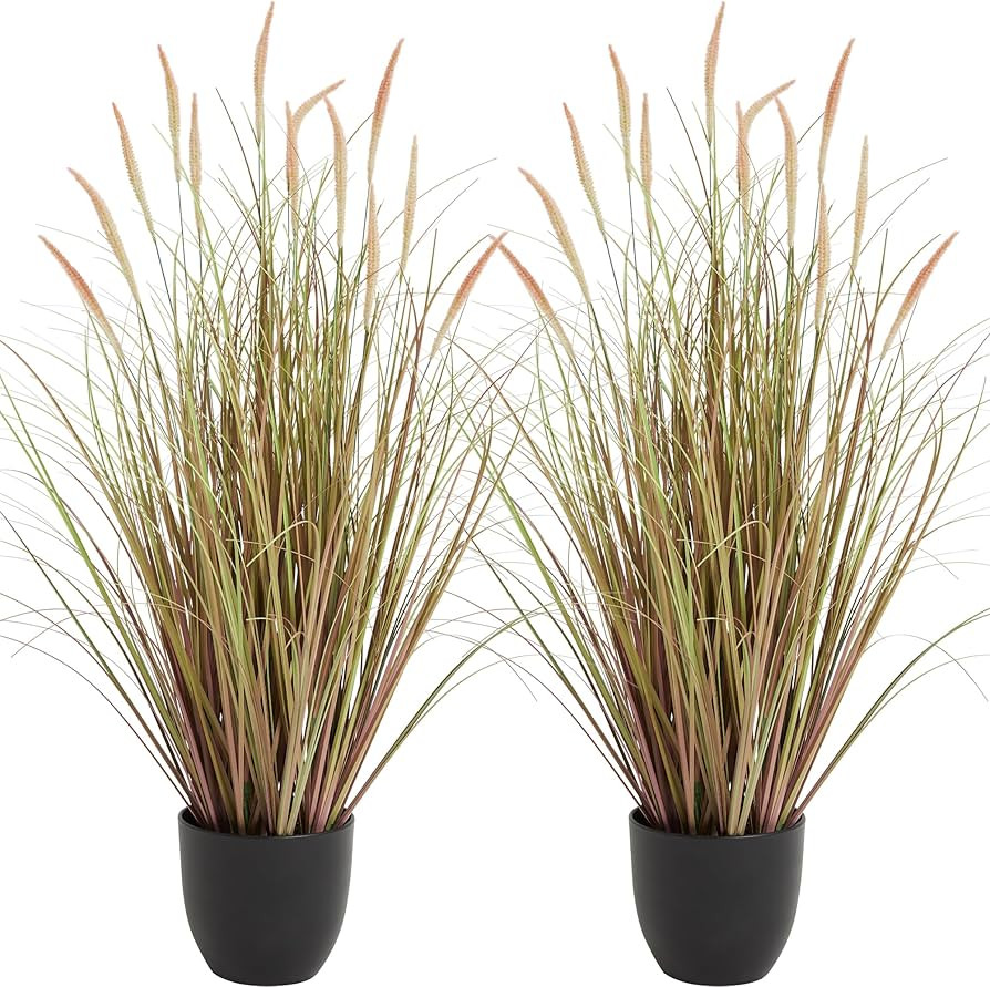 KOL 3ft 2-Pack Artificial Cattail Reed Grass, 35in Artificial Indoor Outdoor Fake Onion Grass, Ho... | Amazon (US)