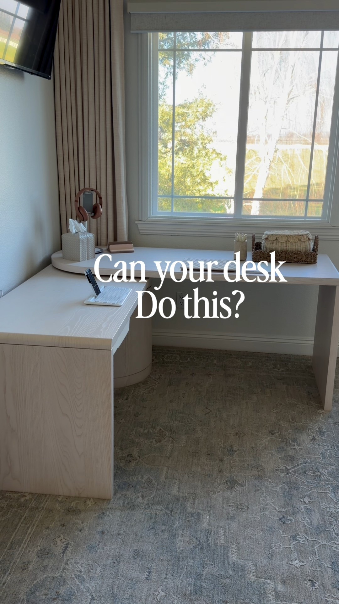 Rotating collapsible corner desk. Folding desk that can be small or large corner desk in a white wash wood. Aesthetic office decor and organization

#LTKHome #LTKmorningroutine #LTKU