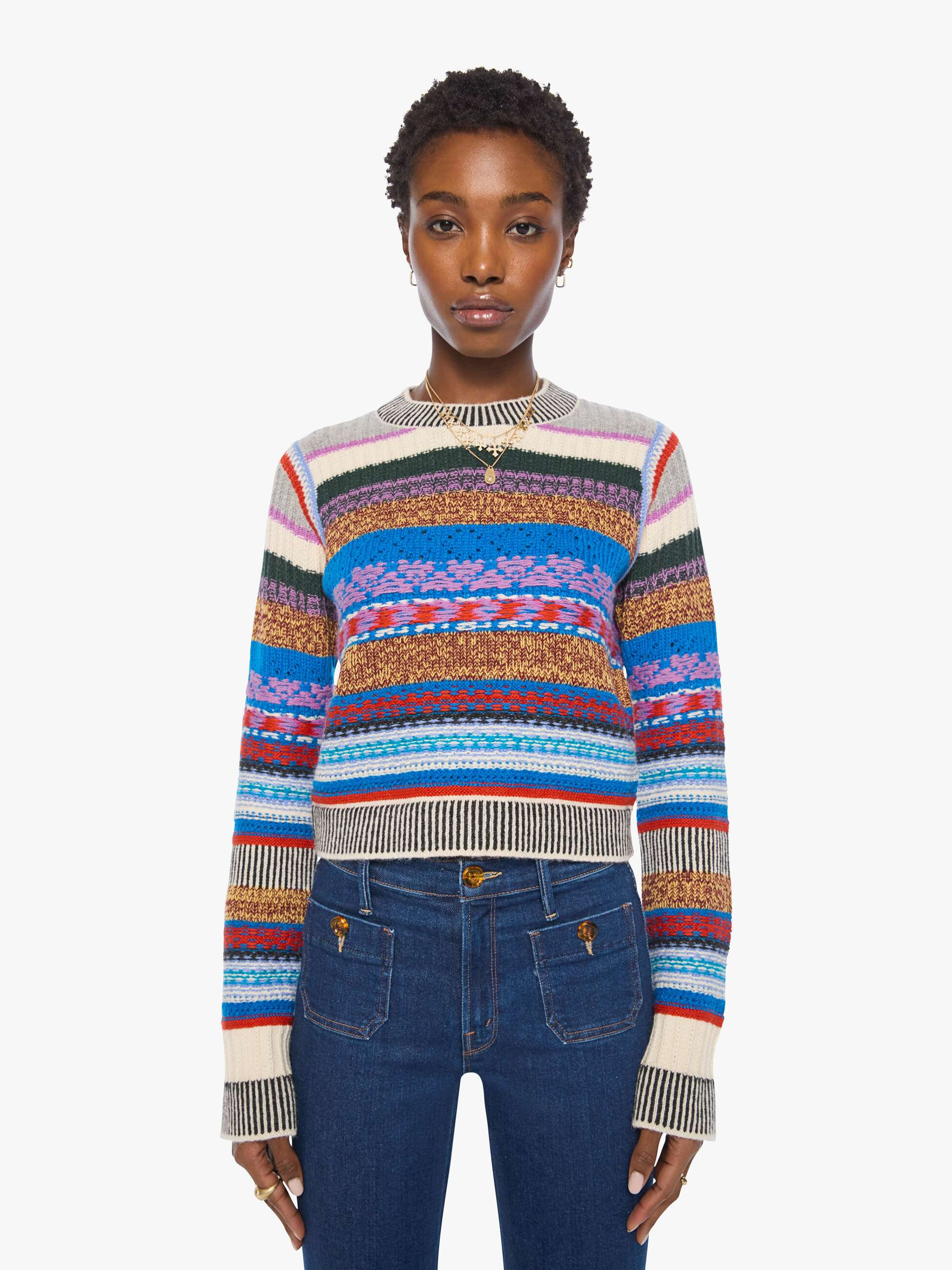 The Extra Crop Jumper - Red Ivory Blue Multi Stripe | Mother Denim