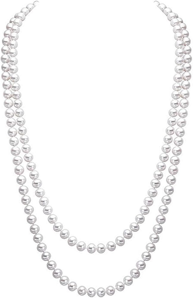 Merdia Elegant Women Lady Long White Sweater Created Pearl Necklace Beaded necklace | Amazon (US)