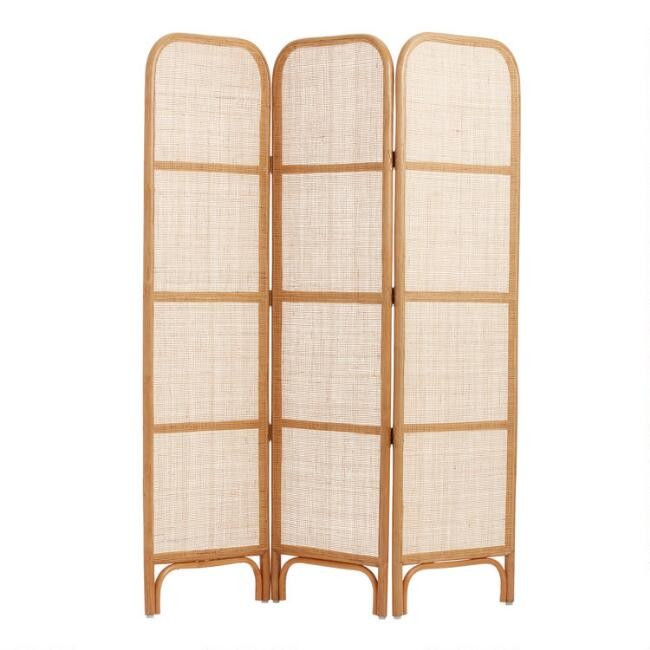 Natural Rattan Cane 3 Panel Sirena Folding Screen | World Market