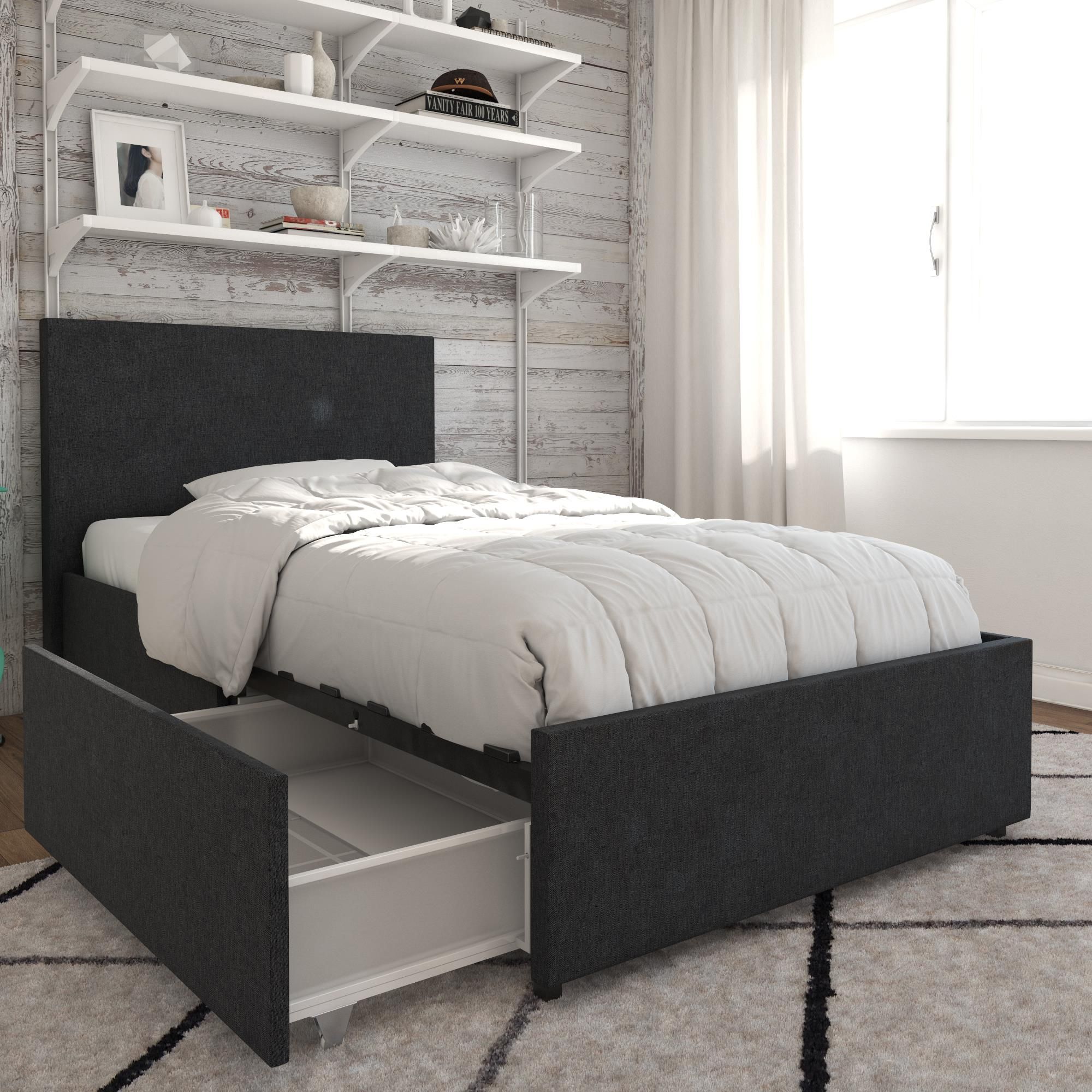 Novogratz Kelly Upholstered Bed with Storage, Dark Grey Linen, Twin | Walmart (US)