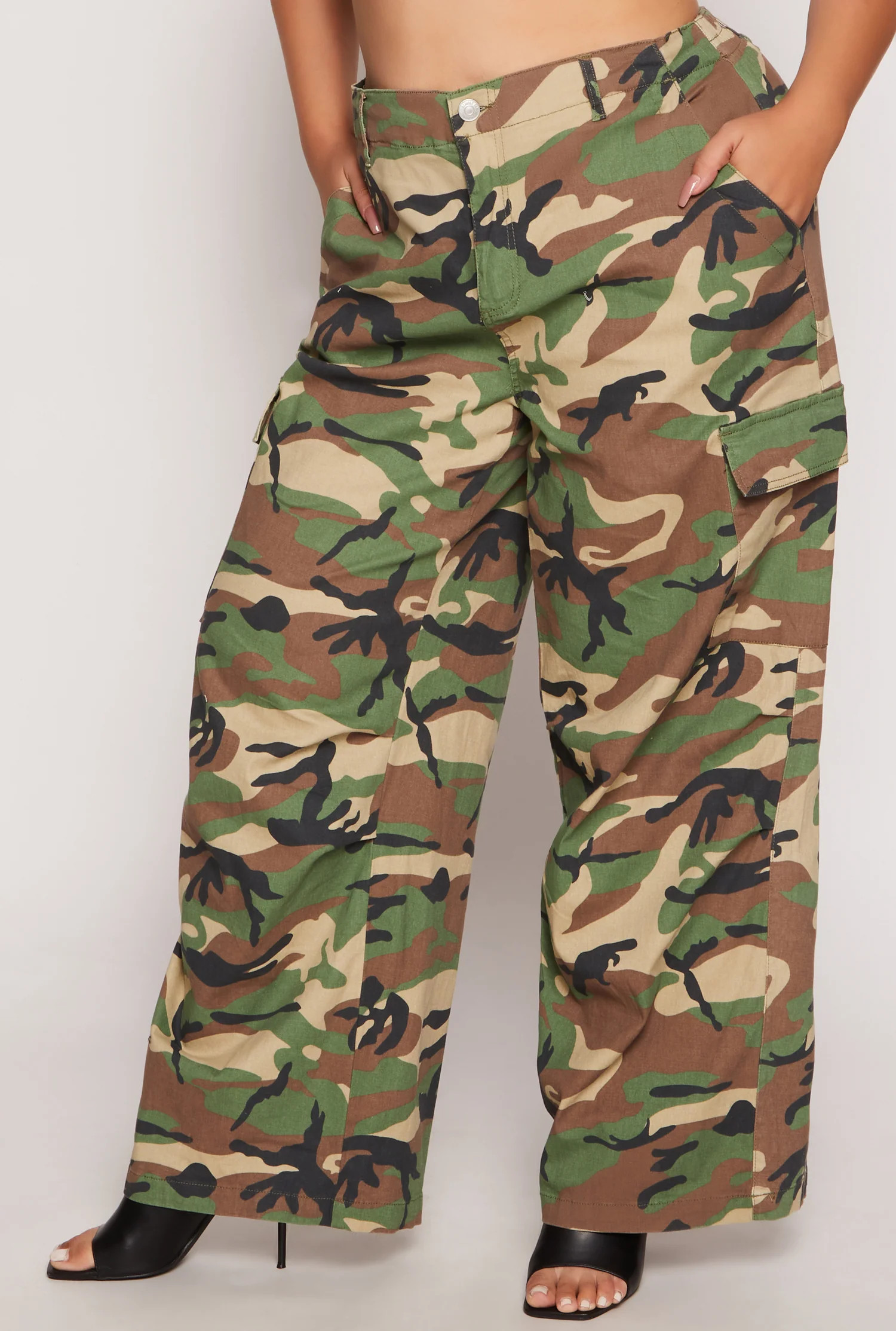 Plus Size Camo Wide Leg Cargo Pants | Rainbow Shops