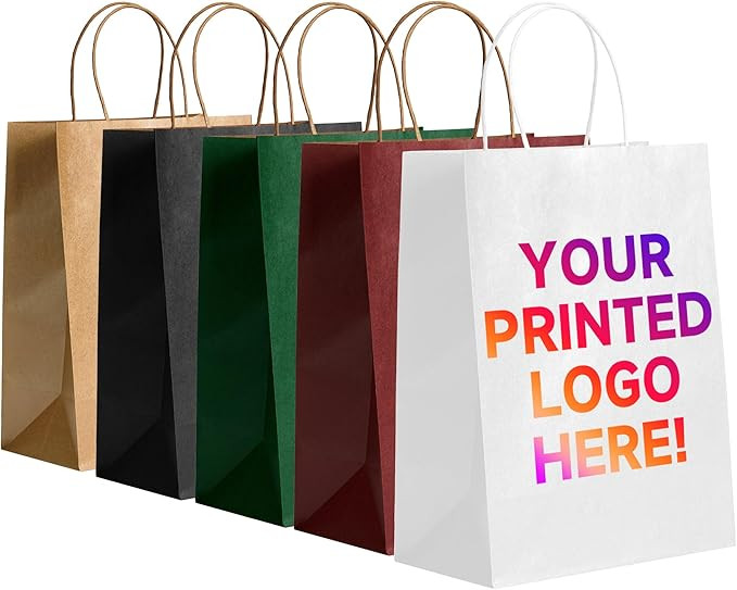 METAPRINT 50 PCS Custom Printed Kraft Paper Bags for Small Business,8x4.5x10 Inch Medium Size, Pe... | Amazon (US)