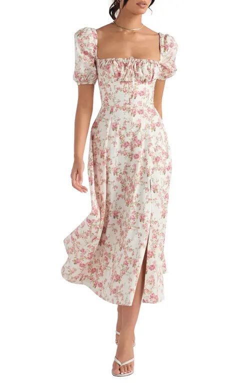 HOUSE OF CB Tallulah Floral Cotton Blend Sundress in White/Pink Floral at Nordstrom, Size X-Large | Nordstrom