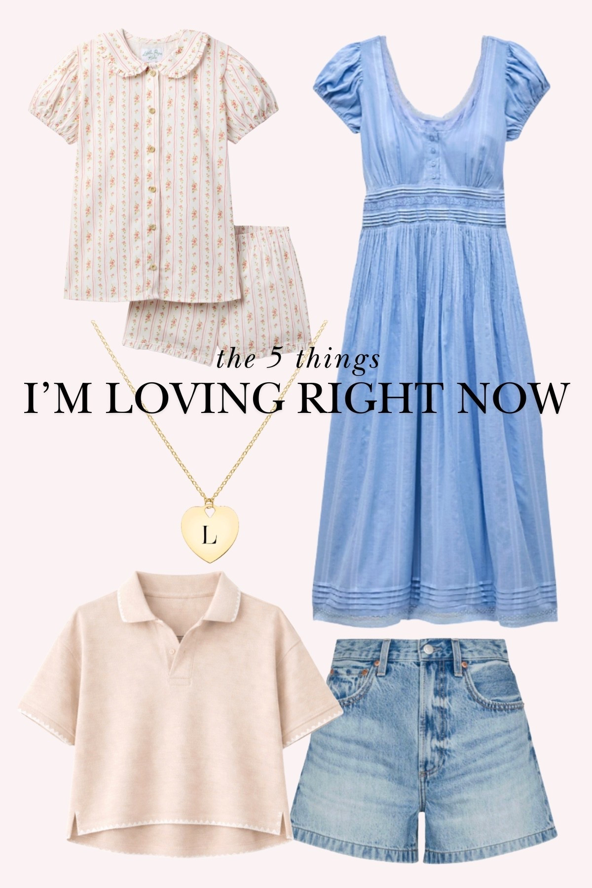 what I’m loving right now 💗 (sweet little girl set is Little Paper Kids & heart necklace is Haverhill, linked similar) 