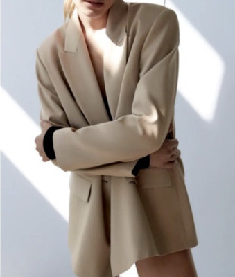 NWT ZARA WOMAN'S OVERSIZED DOUBLE BREASTED  BLAZER JACKET BEIGE SIZE S 2753/032 | eBay US