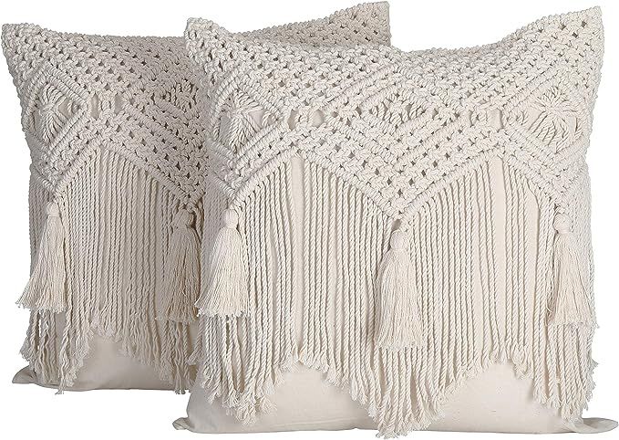 Folkulture Boho Throw Pillow Covers 18x18, Macrame Pillow Covers, Modern Farmhouse Bohemian Pillo... | Amazon (US)