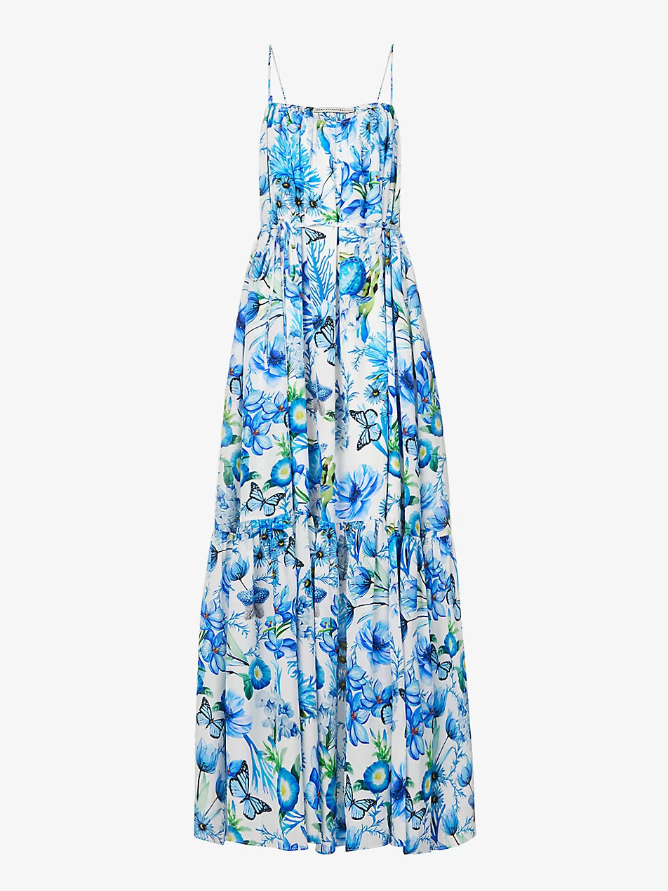 Napoli floral-pattern regular-fit silk-crepe midi dress | Selfridges