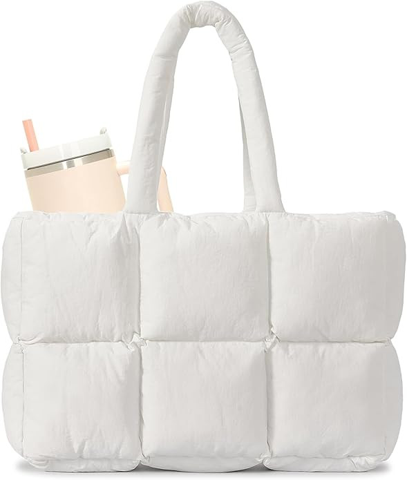 Herald Puffer Tote Bag for Women, Large Quilted Puffy Handbag Lightweight Satchel Purse with Cup ... | Amazon (US)