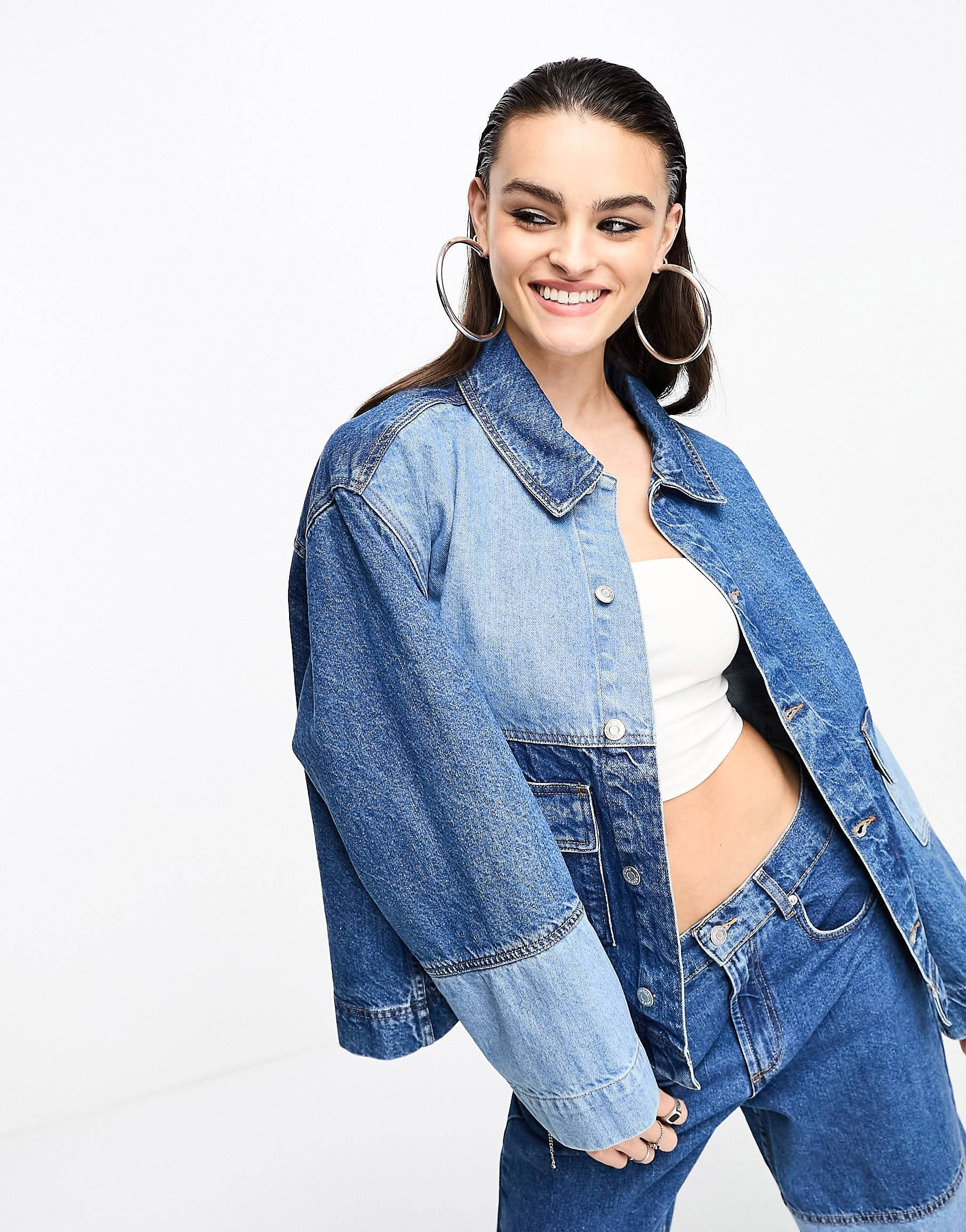 ASOS DESIGN co-ord denim shacket in blue patchwork | ASOS (Global)