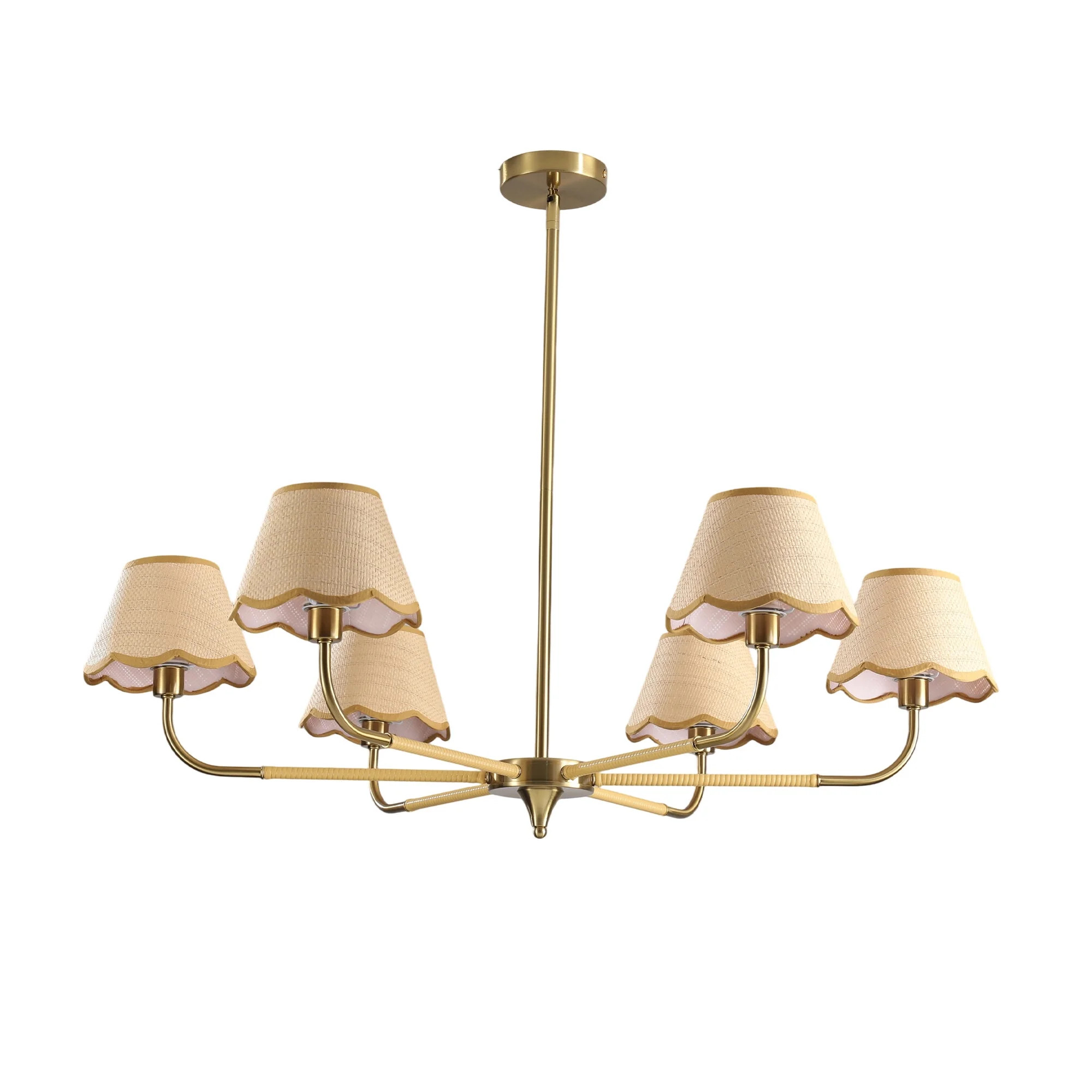 Living Room Lighting 38" Gold 6-lamp Chandelier with Hand-Woven Rattan Lampshade, Mid-Century Han... | Walmart (US)