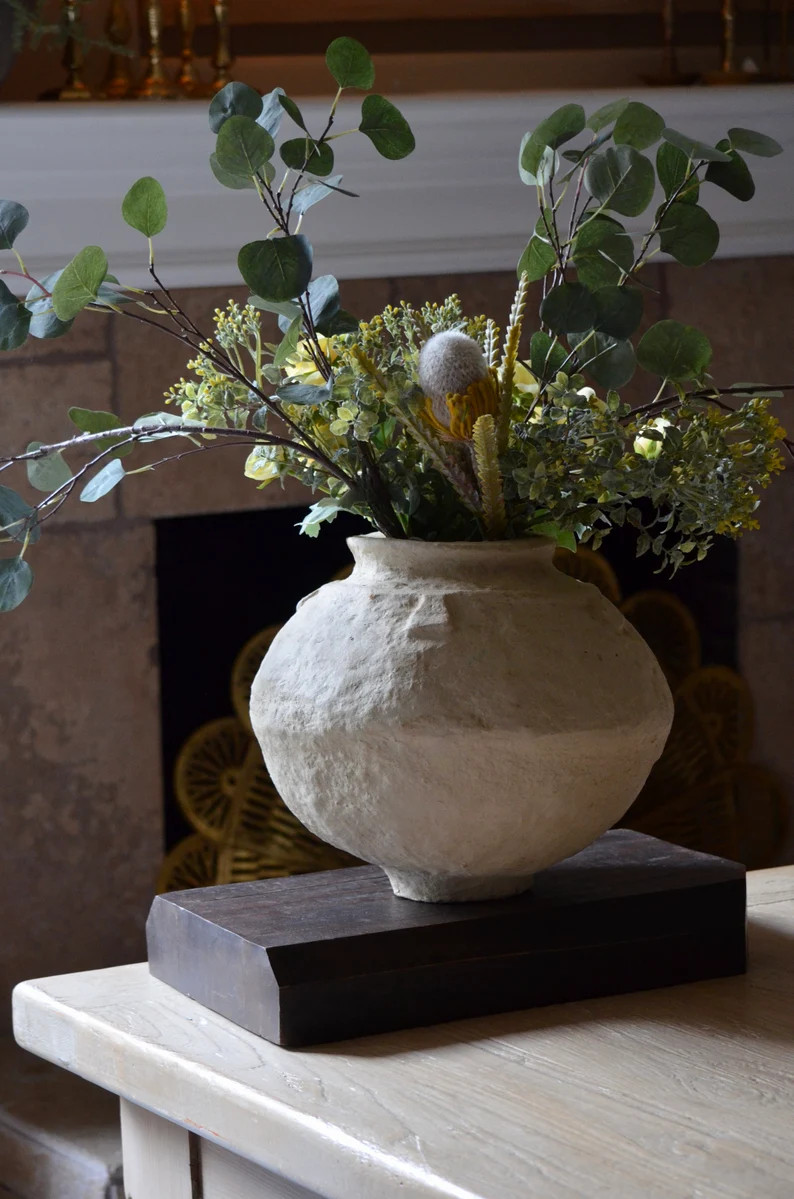 Vintage Round Paper Mache Vessel Vintage Vase Pot - Etsy | Etsy (US)