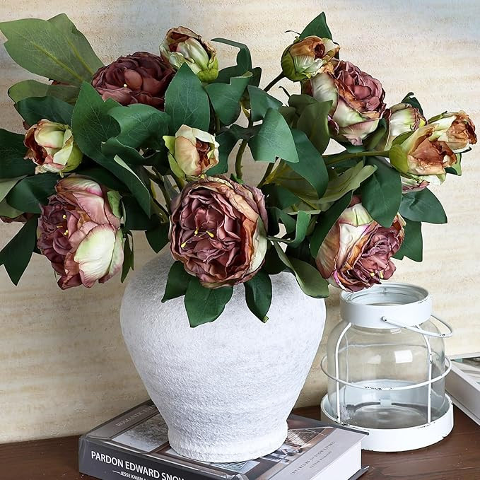 8 Pack Peonies Artificial Flowers - Large Vintage Silk Faux Floral with Long Stem for Vase Pot De... | Amazon (US)