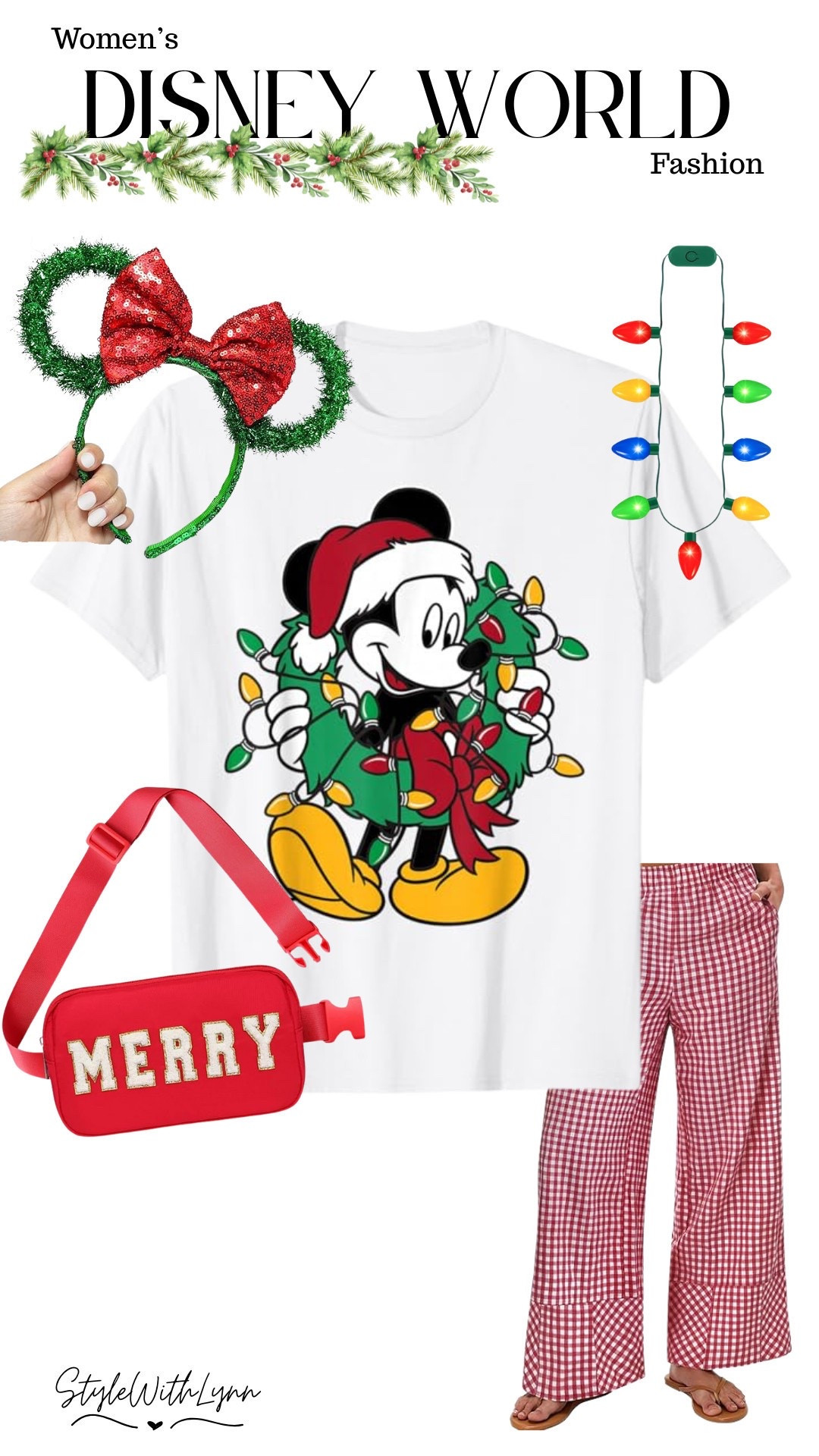 Merry and Magical 🎅🏼✨ This Mickey Christmas look is the cutest way to bring holiday cheer to the parks! I’m loving the classic red gingham pants paired with this adorable Mickey wreath tee. So comfy for a full Disney day. Add the tinsel Minnie ears, the light-up necklace, and the “MERRY” belt bag for the ultimate festive park outfit. 

Everything is linked for your next holly-jolly Disney World trip!



Disney Christmas outfit, Disney World Christmas outfit women, Mickey Mouse Christmas tee, holiday Disney World outfit, red gingham pants outfit, Disney holiday fashion, Christmas Disney outfit women, festive Disney World style, Minnie Christmas ears, Disney parks holiday outfit, Disney World winter outfits, cute Disney Christmas clothes, Mickey wreath shirt outfit, Disney Christmas aesthetic, holiday travel outfits Disney 

 #LTKHoliday #LTKSeasonal #LTKTravel

#LTKootd #LTKmomlife #LTKSeasonal