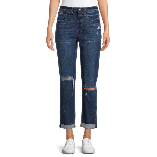 No Boundaries Juniors’ High Rise Destructed Girlfriend Jeans | Walmart (US)