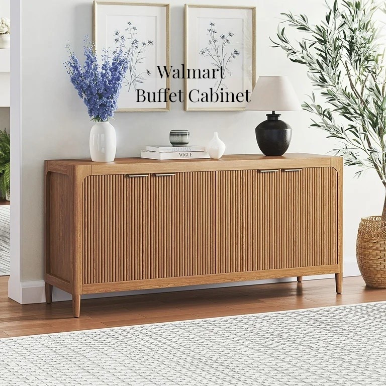 Beautiful fluted design buffet cabinet from Walmart! Perfect for so many storage solutions! Kitchen, dining room. Also shop cabinet styling ideas! Vases, artwork, area rugs 

#LTKHome