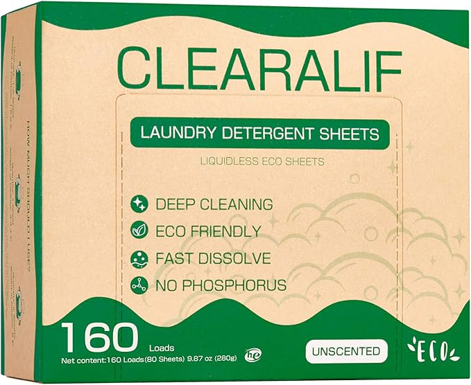 CLEARALIF Laundry Detergent Sheets up to 160 Loads (80sheets), Unscented, Laundry Detergent Strip... | Amazon (US)