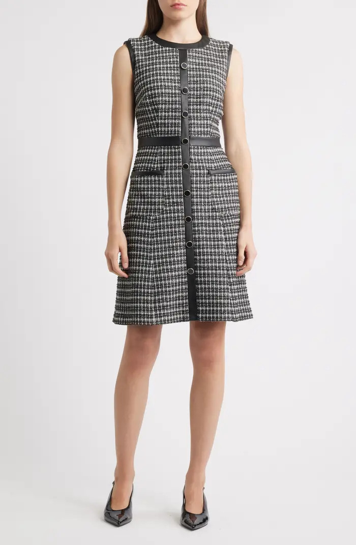 Eliza J Contrast Trim Sleeveless Tweed Dress | Nordstrom | Nordstrom
