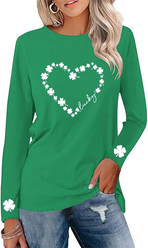 Saint Patricks Day Shirt Women Long Sleeve Green St Patricks Day Shamrock Shirt Irish Lucky Clove... | Amazon (US)